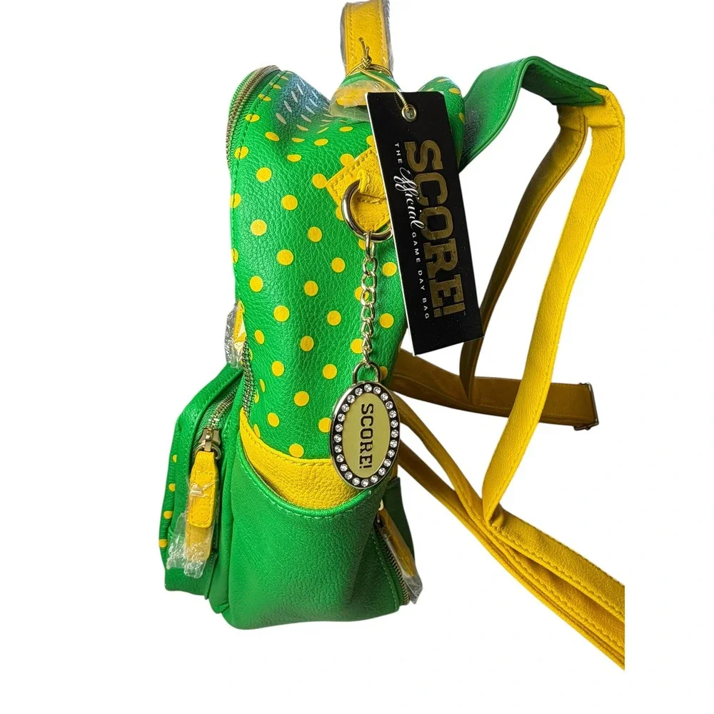 Score The Official Game Day Bag Green Yellow Polka Dot Backpack NWT